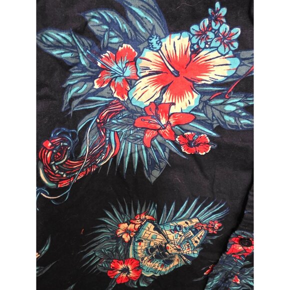 STAR WARS R2-D2 & MILLENNIUM FALCON HAWAIIAN SHIRT - NAVY BLUE TROPICAL FLORAL P - Picture 4 of 8